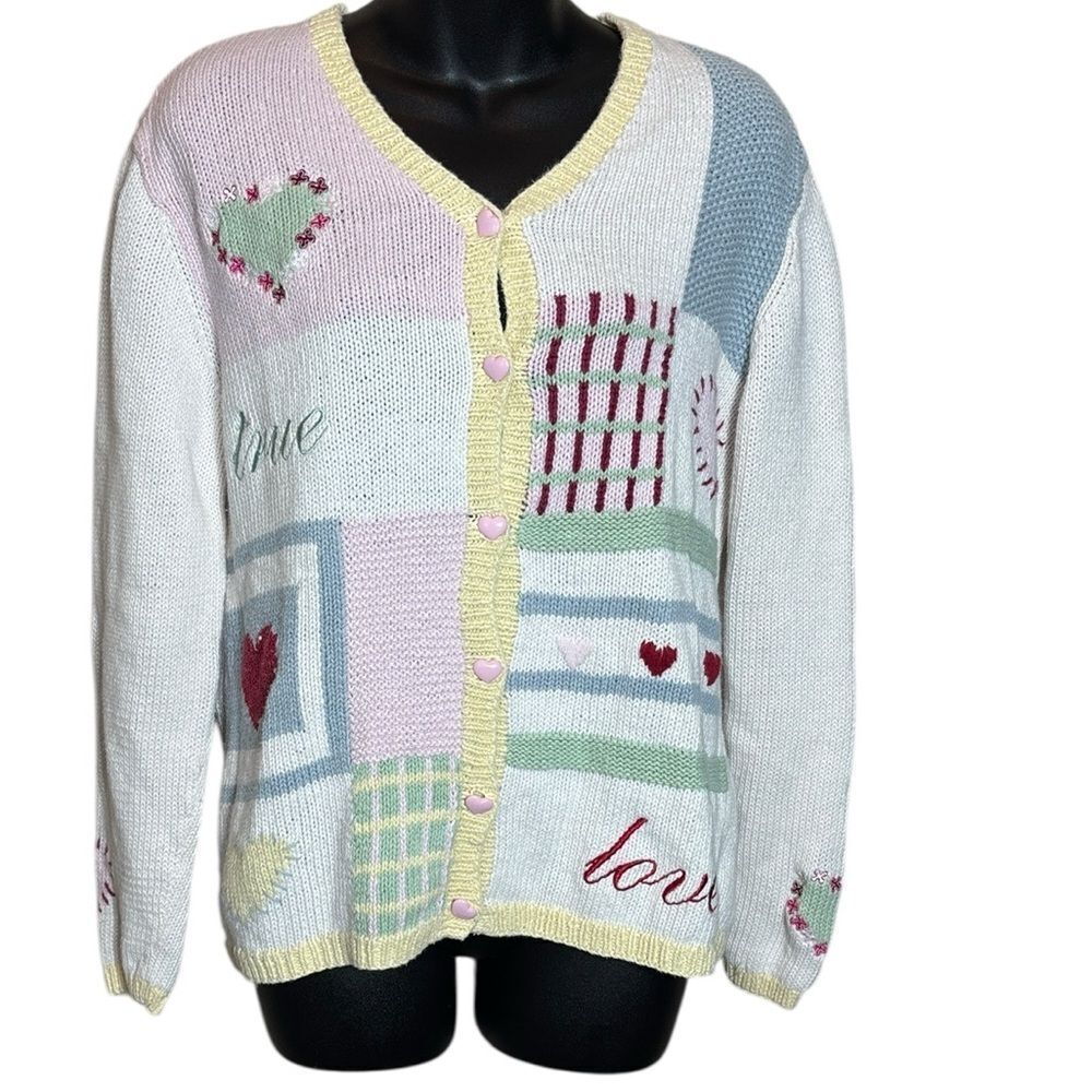 Nordstrom women’s large vintage knit embroidered hearts love sweater granny
